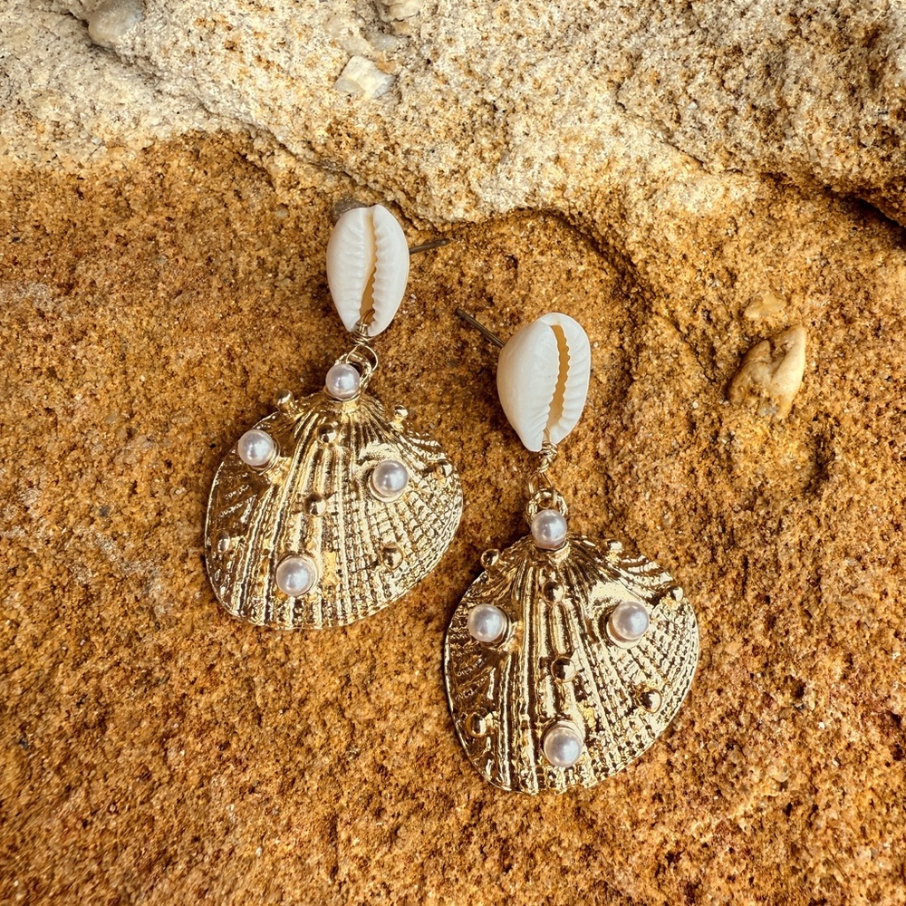 Gold and White Shell Earrings